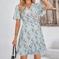 thumbnail image 1 of Vestido Mini vestido de playa para mujer Vestido informal con cuello en V y estampado floral de gasa (Azul claro S) Cgtredaw Azul claro T S para Mujer, 1 of 7