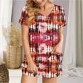 thumbnail image 5 of 2 Piece Pajamas Sets for Women Summer Tie-dye Outfits Short Sleeve Pleated V Neck Top and Shorts Set lounge Homewear (M, Red 04), 5 of 5