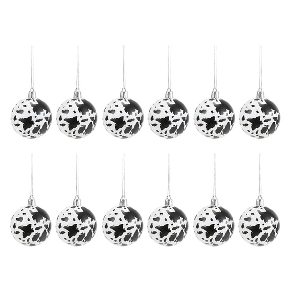 Cowhide Print Christmas Ornaments Set, 12 Pcs 2.36" Western Cow Print Hanging Balls for Xmas Tree, Rustic Country Holiday Decorations, Shatterproof DIY Craft Supplies for Home Party Displays