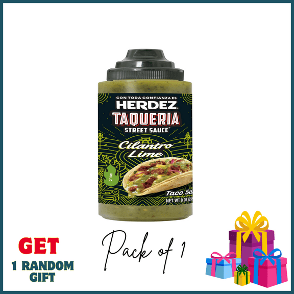 HERDEZ TAQUERIA STREET SAUCE Cilantro Lime Mild Taco Sauce, Shelf Stable, 9 oz Plastic Bottle with 1 random gift