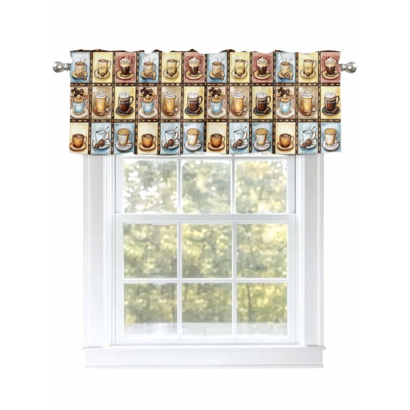 Valances for Windows Coffee Theme Rod Pocket Cafe Window Treatments Valance Curtains for Kitchen Bathroom Laundry Basement Windows 60"x18"