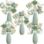 24Pcs Baptism Table Centerpieces, God Bless Centerpieces Sticks Table Toppers First Communion Christening Decorations Party Supplies Sage Green