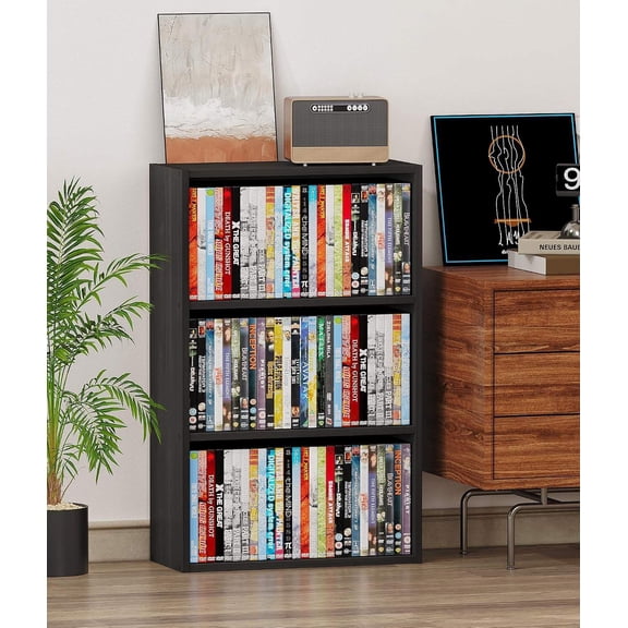 3-Tier DVD Storage Cabinet Shelf, Freestanding Media Tower for CDs, Video Games & Books (Black)