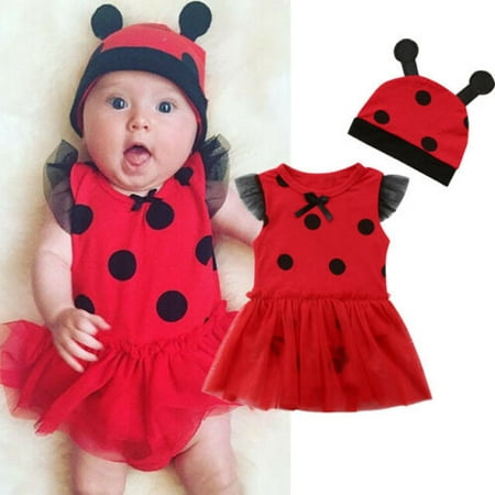 Ladybug Costume Toddler Newborn Baby Girls Tutu Romper+Hat Halloween Fancy Dress