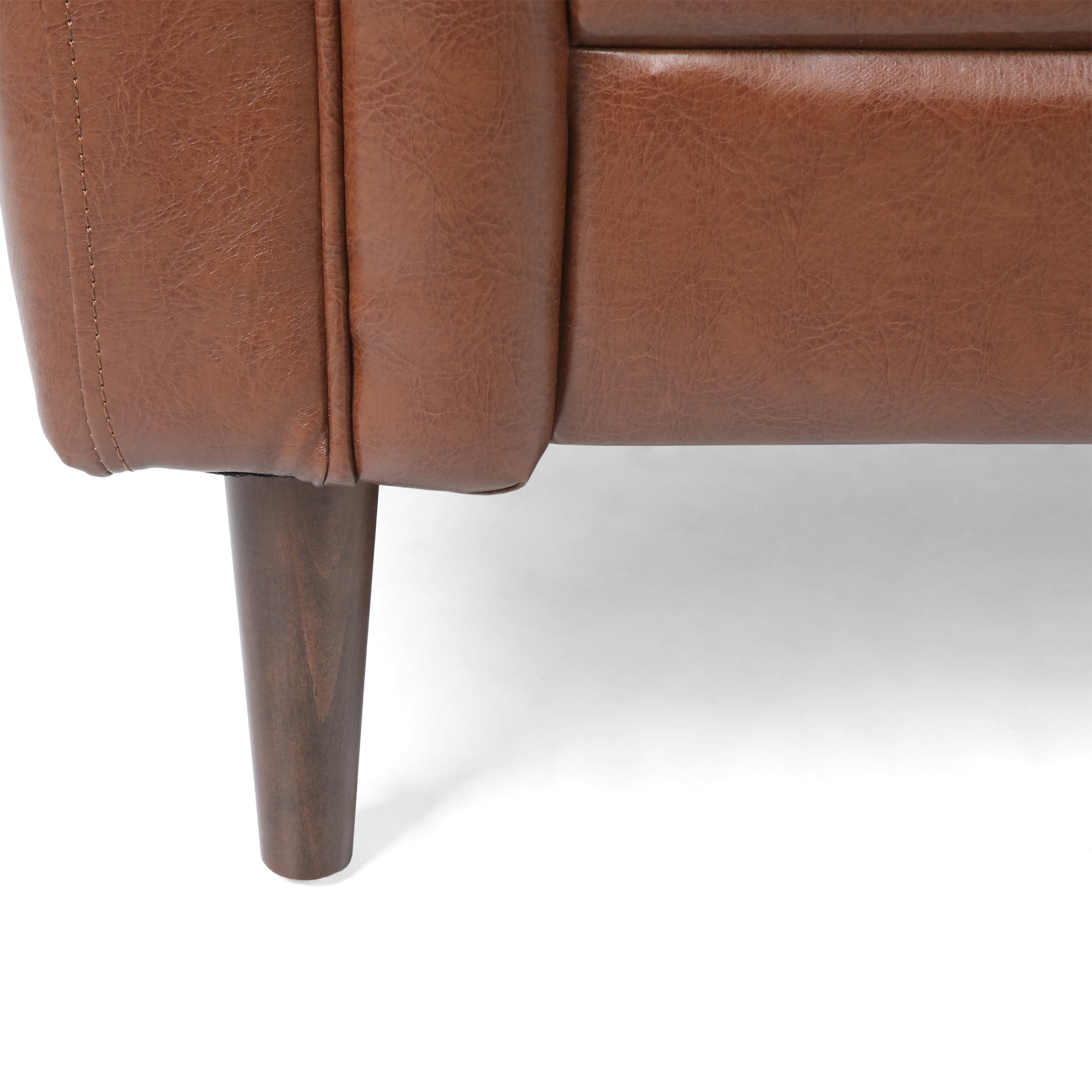 Noble House Brookover Contemporary Faux Leather Tufted Loveseat, Cognac Brown and Espresso