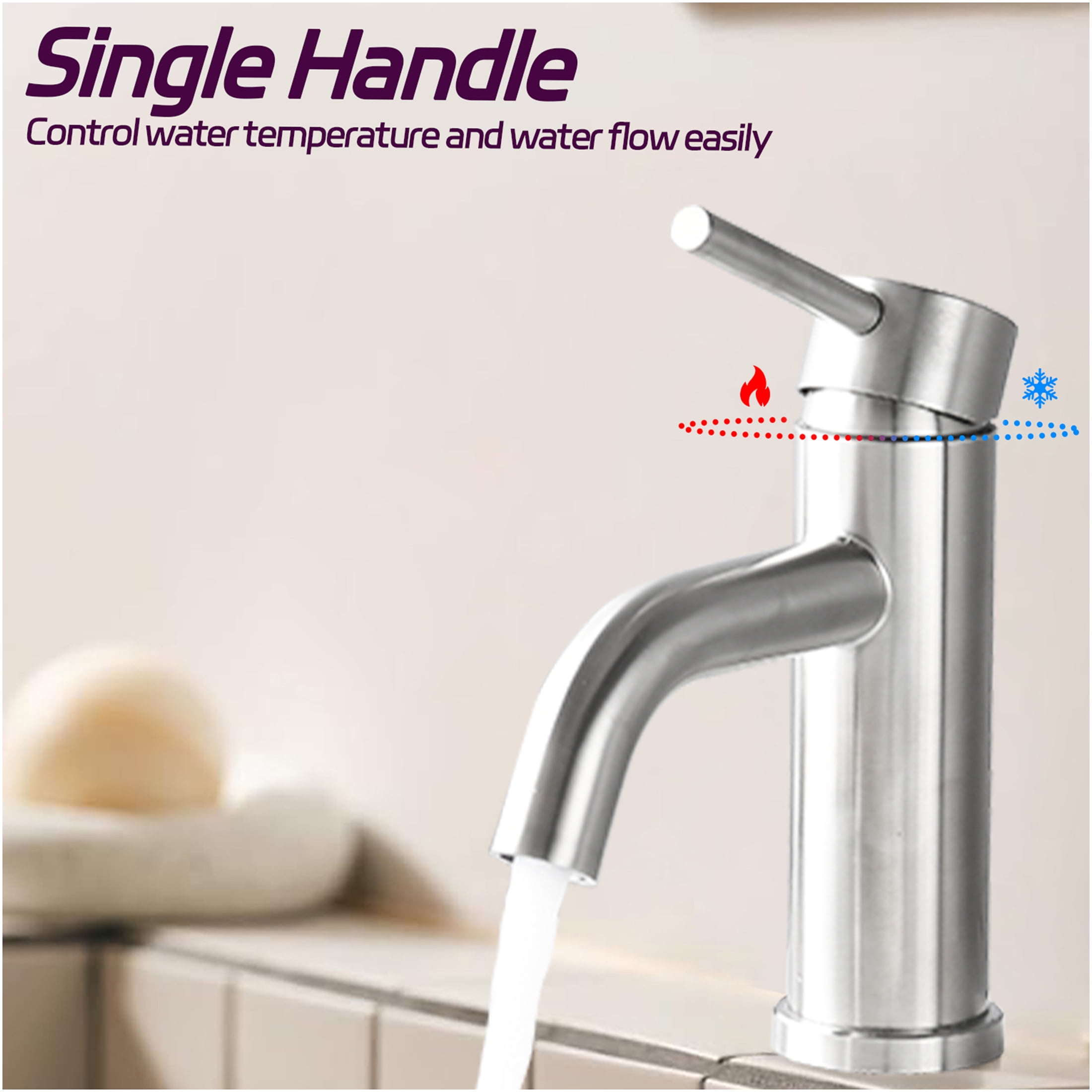 JERFIT Modern Single Hole Bathroom Sink Faucet in Brushed Nickel, Water-Saving 1.2 GPM, High Arc Spout with Aerator, Easy Install for Vanity