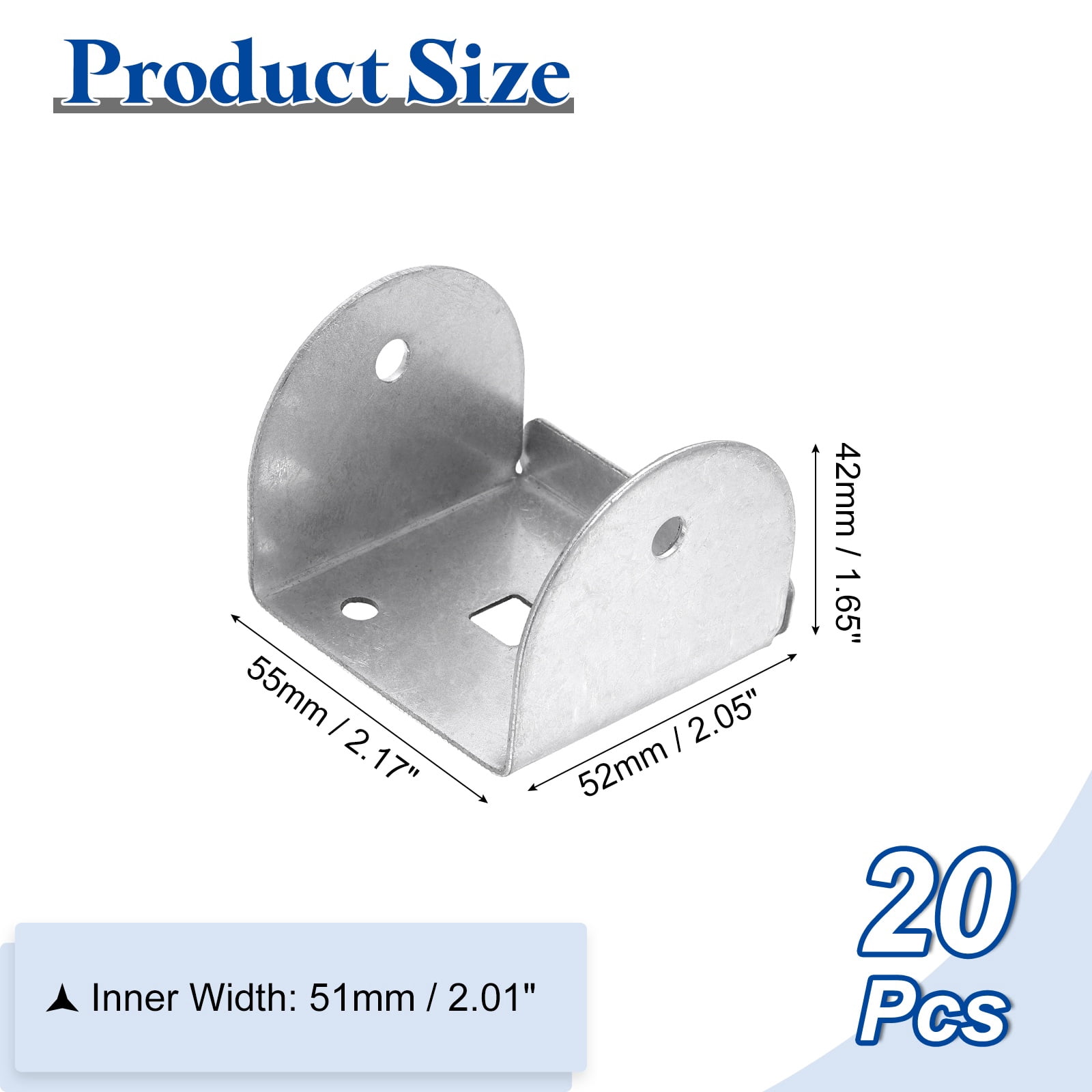 Uxcell 20 Pcs U Bracket for 2.01" Panels, 52 x 55 x 42mm Metal U Shaped Fasteners Brackets for Guardrail or Partitions Connection, Silver