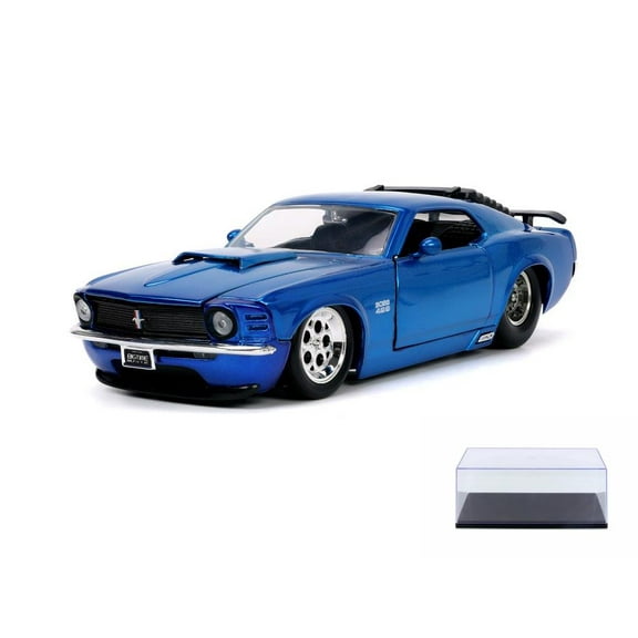 Diecast Car w/Display Case - 1970 Ford Mustang Boss 429, Blue - Jada Toys 33043 - 1/24 scale Diecast Model Toy Car