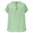 thumbnail image 6 of Women's Button Down Shirt Blouse Tops with Solid Color V Neck Loose Fit T-Shirt Tee Casual Daily Wear Business Office Vacation Outfits Fashion Essential Gift for Women | Sopatenor,Green XL, 6 of 8