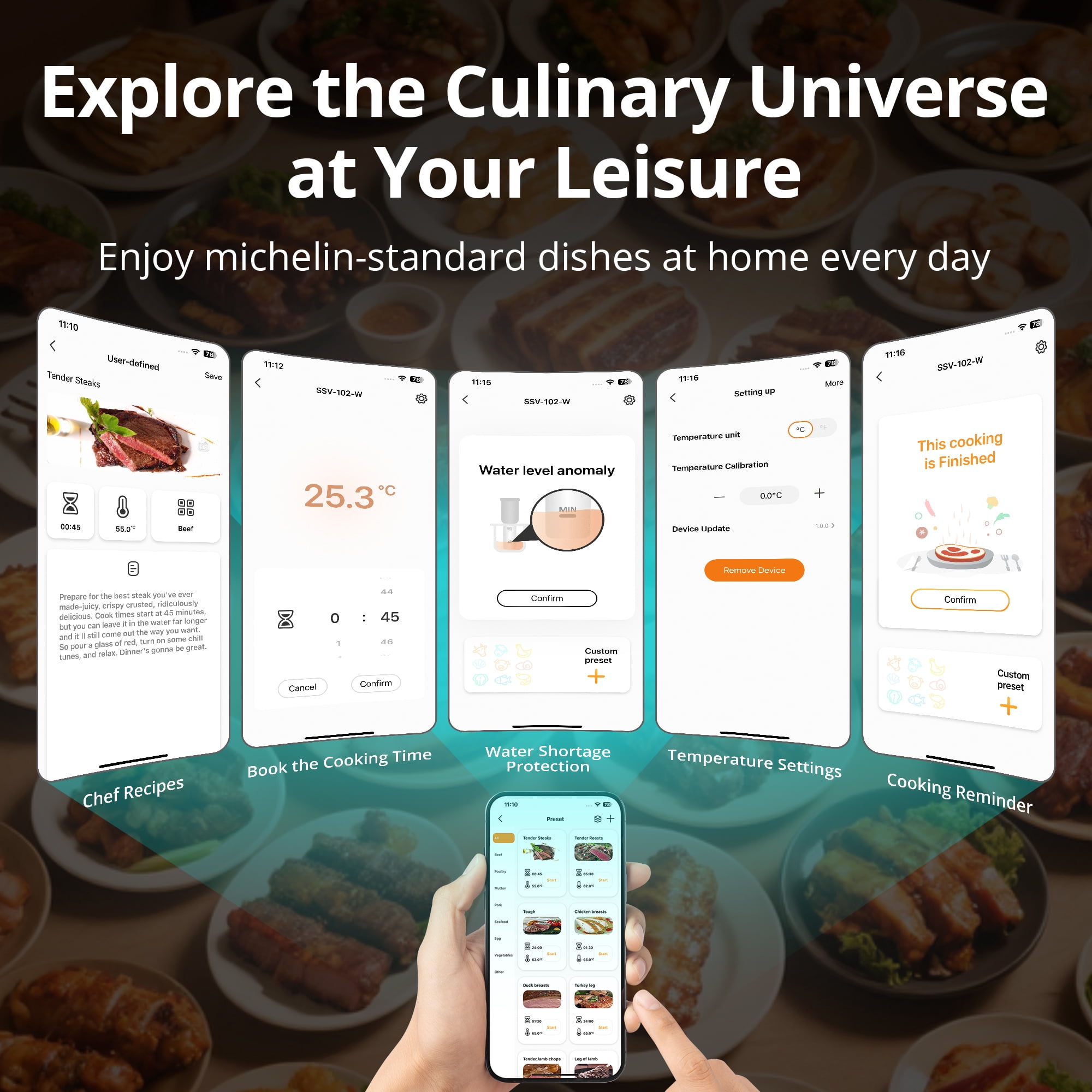 CharMeter SSV-102-W 2.4G WiFi Sous Vide Cooker, 1000W Sous Vide Machine with Immersion Circulator, App Recipes, Alarms, Timer and Booking Function, Ultra Accurate Control