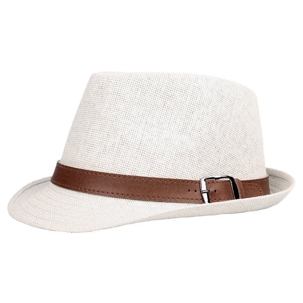 Sombrero de 56-58 cm de circunferencia para hombres y mujeres, sombrero de copa con cinturón, sombrero de ala corta, sombrero de jazz de verano, sombrero de paja con protección solar