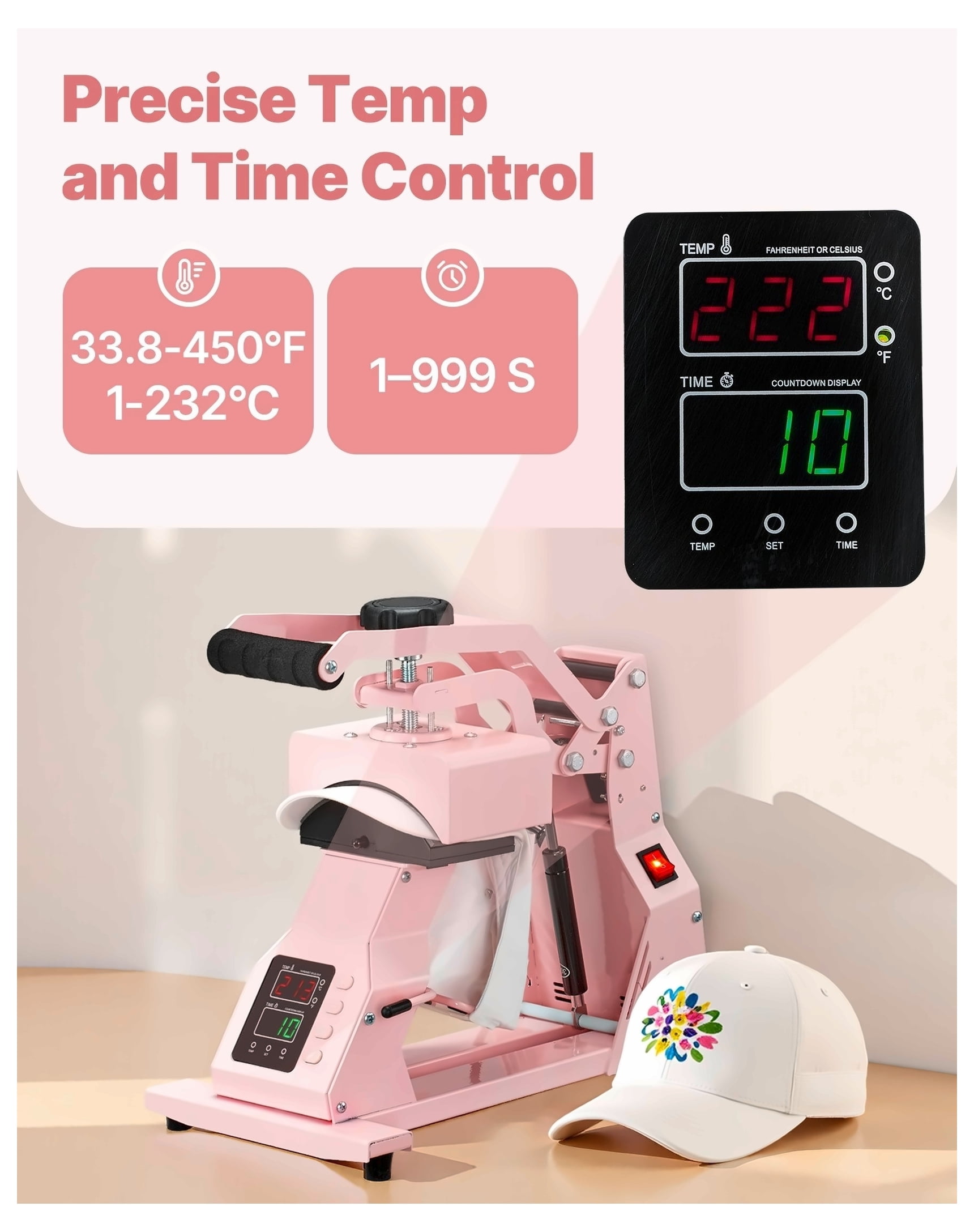 Hat Heat Press Machine for Caps, 2 Platens HTV Press, Pink