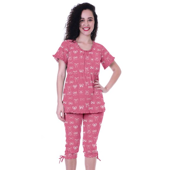 Moomaya Printed CottonNightwearSet For Womens Top & Capri Pant 2 Piece Sleepwear