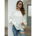 thumbnail image 4 of Women's Casual Loose Batwing Sleeve Hollow Out Knit Sweaters Tops, White, Large, 4 of 7