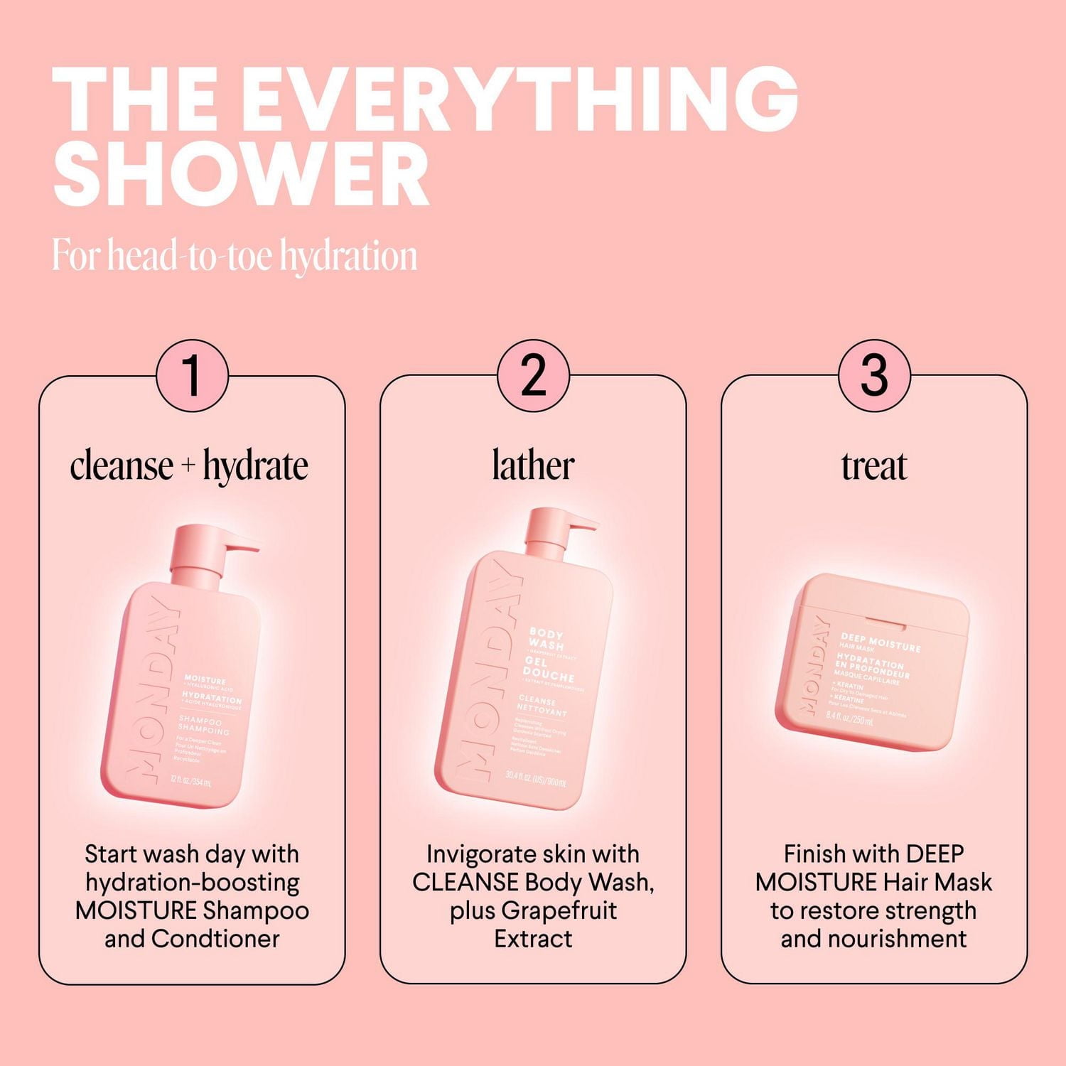 MONDAY Haircare CLEANSE Body Wash with Grapefruit Extract, Hyaluronic Acid, Shea Butter, Coconut Oil for Normal to Oily/Combination Skin 900 mL, Body Wash