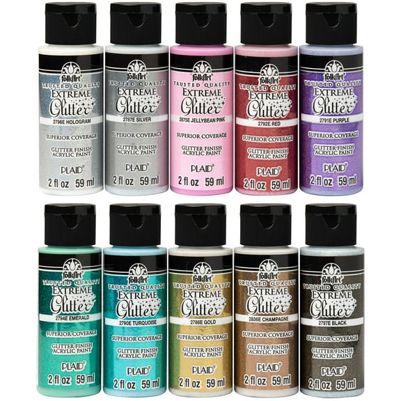 FolkArt Extreme Glitter Acrylic Craft Paint Set, 2 fl oz, 10 Colors