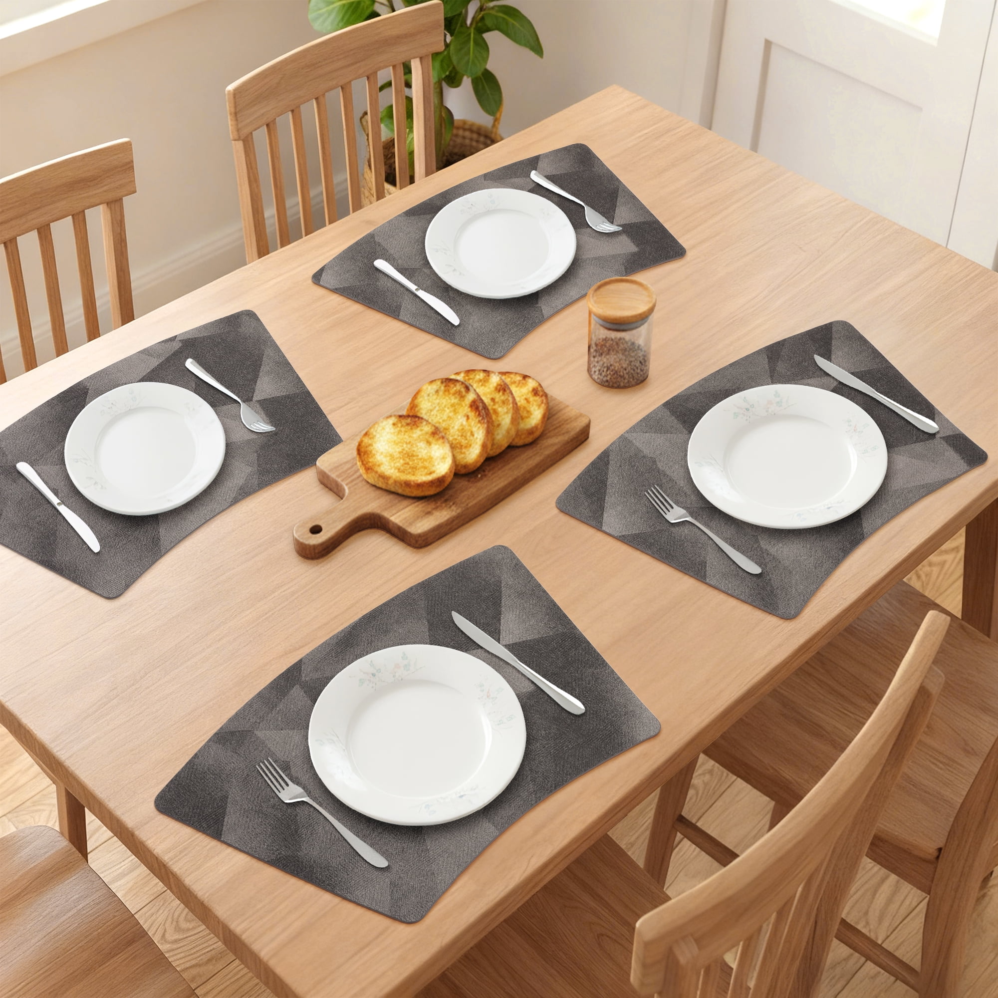 Unique Bargains 4pcs Wedge Placemats Dark Gray 17.7"x11.8"