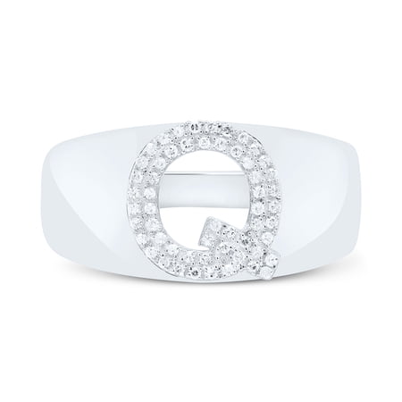 Sterling Silver Genuine Diamond Men's Block Letter Q Initial Pinky Ring 1/6 CT