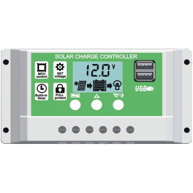 Controlador de carga solar PWM de 30 A, 12 V, 24 V, controlador de carga de batería de litio compatible con baterías de plomo ácido, iones de litio y fosfato de hierro y litio
