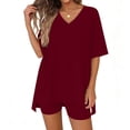 thumbnail image 4 of Mifsaly 2 Piece Short Sets for Women Oversized V Neck T Shirt and High Waisted Shorts Soft Breathable Athletic Workout Outfits 2026 Wine,S, 4 of 7