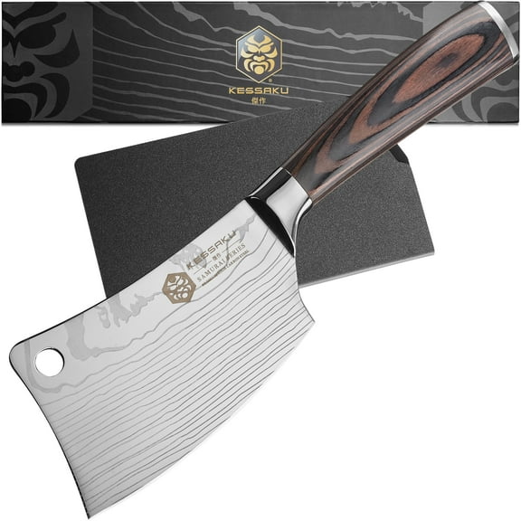Kessaku Mini Meat Cleaver Butcher Knife - 4.5 inch - Samurai Series - Heavy Duty - Razor Sharp Kitchen Knife - Forged 7Cr17MoV High Carbon Stainless Steel - Wood Handle with Blade Guard