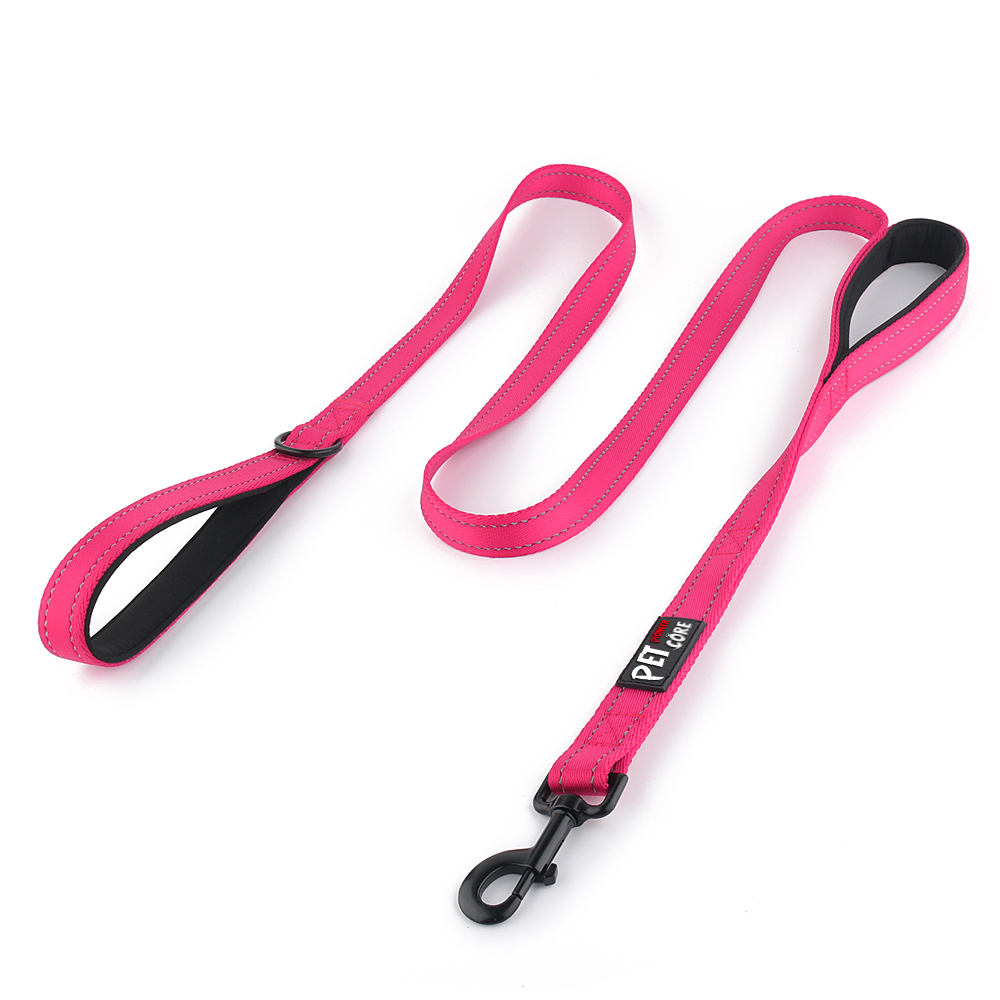Plutus Pet Double Handle Dog Leash, 6 Feet, Pink, Reflective photo 1