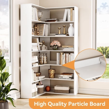 6-Tier Corner Bookshelf with Baffles Industrial Large Etagere Bookcase l-Shaped Tall Corner Bookcase Tall Bookcases Wooden Storage Shelves for Living Room Home Office