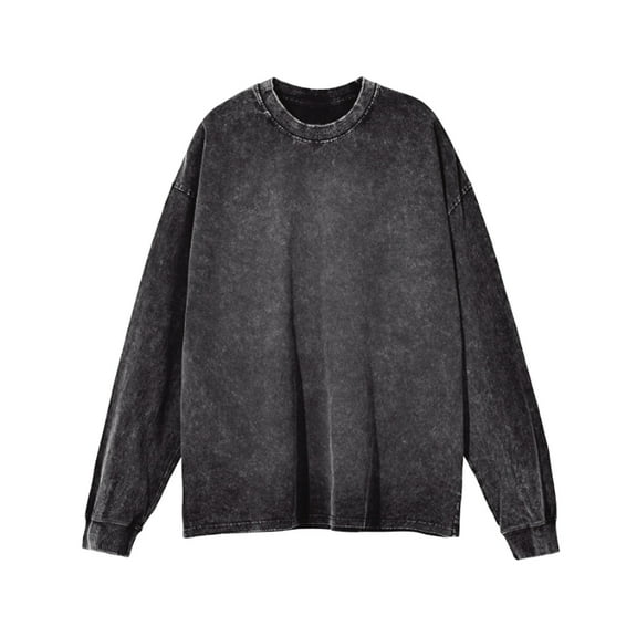 Telankuip Oversized Crewneck Long Sleeve Pullover T Shirts for Women Loose Fit Vintage Acid Wash Weathered Dark T-Shirts 2025 Fashion Basic Solid Color Tees Sweatshirts Black XL