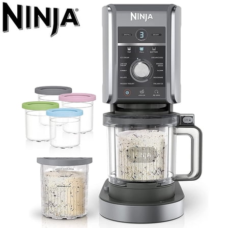Ninja NC501 CREAMi Deluxe 11-in-1 XL Ice Cream Maker, Bundle with Deco Essentials 6 Pack of Pints and Lids, Silver ,
