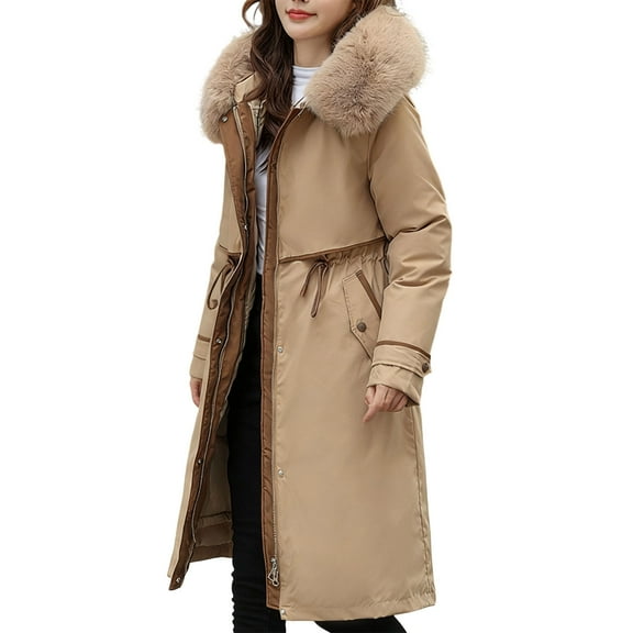 SwiftWear Women's Long Detachable Lining Parka Hooded Quilted Jacket with Faux Fur Trim, Wind-Resistant Convertible Winter Coat with Drawstring Waist
