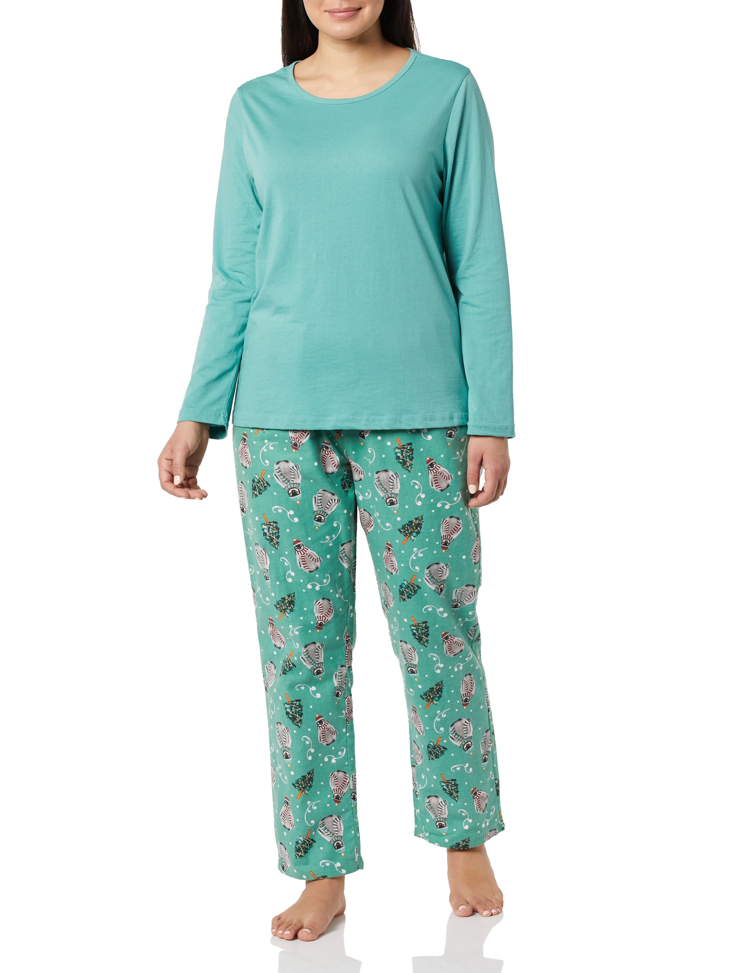 Penguins Stars Christmas Woman Knit Top & Plush Pants Pajamas Set You Choose 