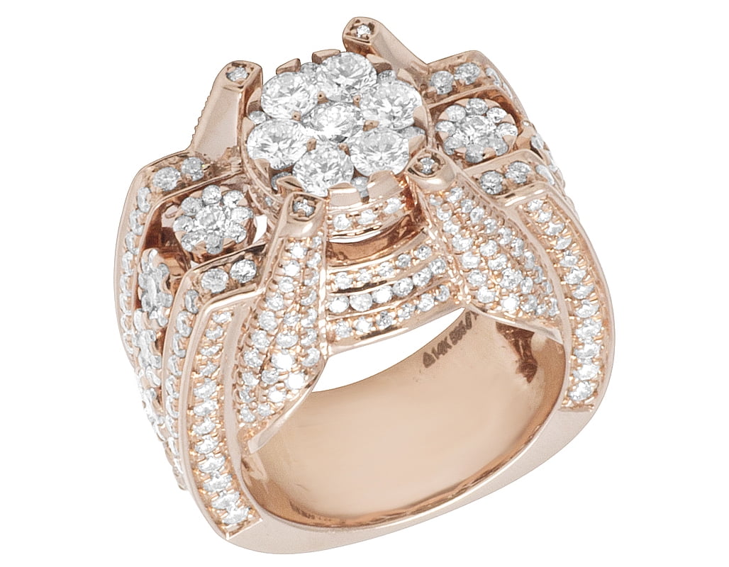 Jewelry Unlimited Mens 14K Rose Gold 3D Designer Real Diamond Wedding