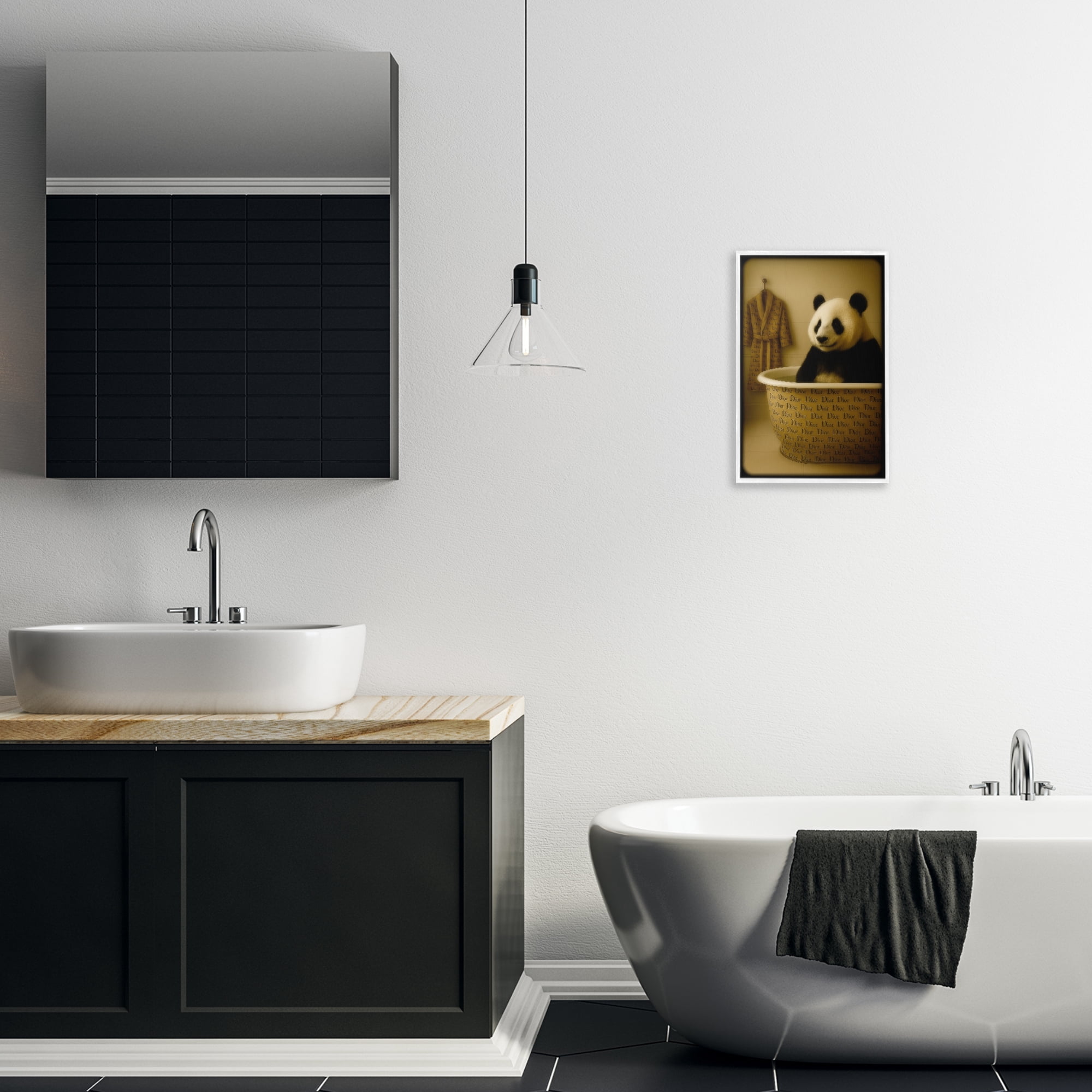 Stupell Industries Couture Panda in Luxury Tub White Framed Giclee Art, design by Grotto Studios