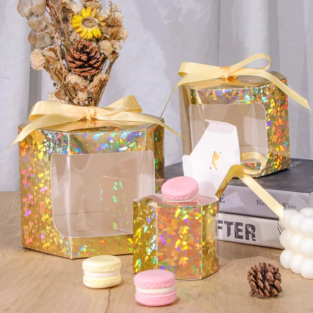 Caja de regalo con ventana Visual, caja de papel kraft con ventana blanca simple, color sólido, embalaje de regalo pequeño para vacaciones, cinta de ventana, caja de dulces