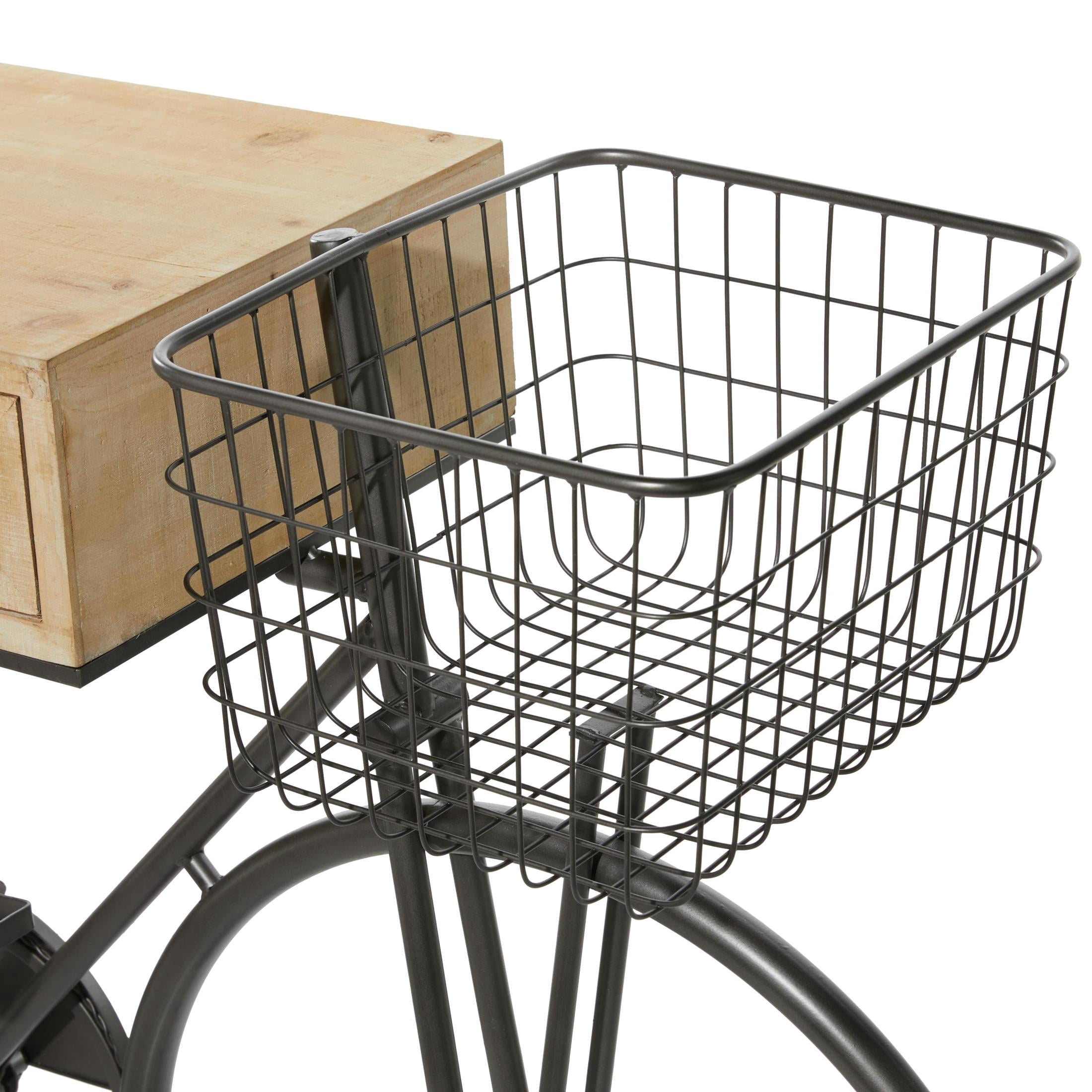 DecMode 58" x 34" Black Metal Bike 3 Drawer Console Table with Brown Wood Top, 1-Piece