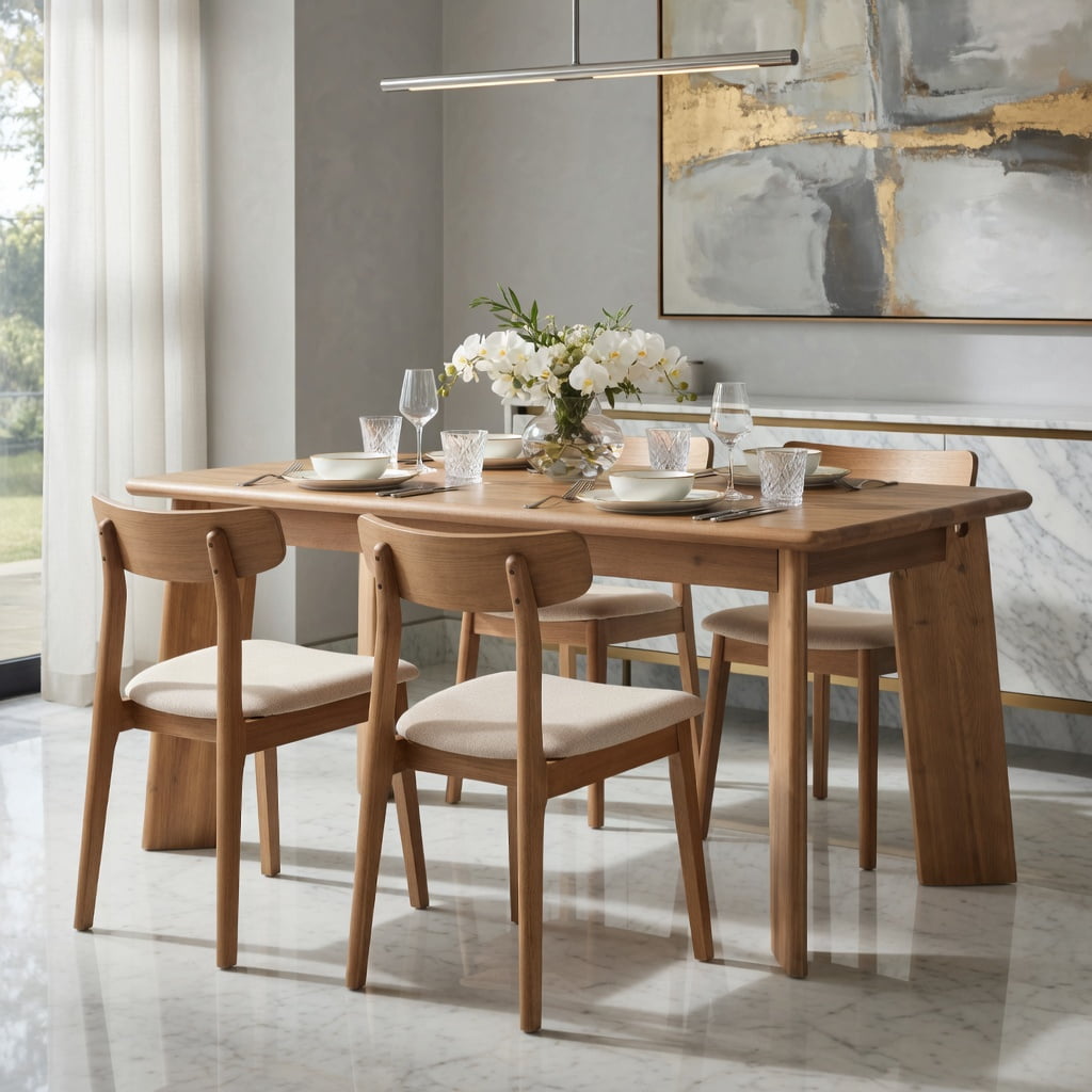 Hommoo 63 Inch Solid Wood Farmhouse Dining Table for 4-6 People, Rectangular Kitchen Table with Angled Legs, Vintage Chestnut Finish, Sturdy Cross-Brace Design, Brown
