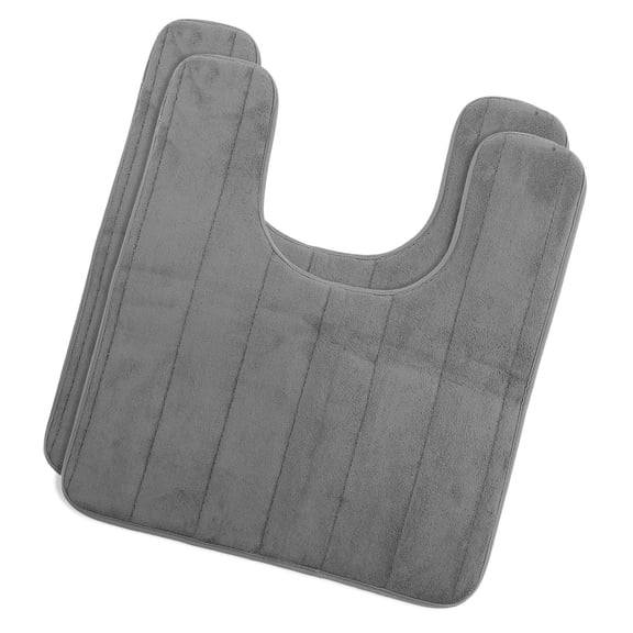 Beaupretty 2Pcs Plush Slow Rebound U Shape Toilet Mat Dark Grey Non Skid Bathroom Rug