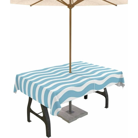 

Outdoor Tablecloth with Umbrella Hole and Zipper 60 x 120 Inch Sky Blue Ripples Stripes Table Cover for Rectangular Tables Waterproof Tabletop Collection for Patio Garden Picnic Camping