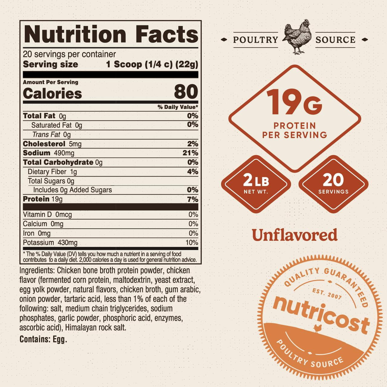 Nutricost Chicken Bone Broth Protein (Chicken Flavored, 20 Servings) - 20 Grams Protein Per Serving