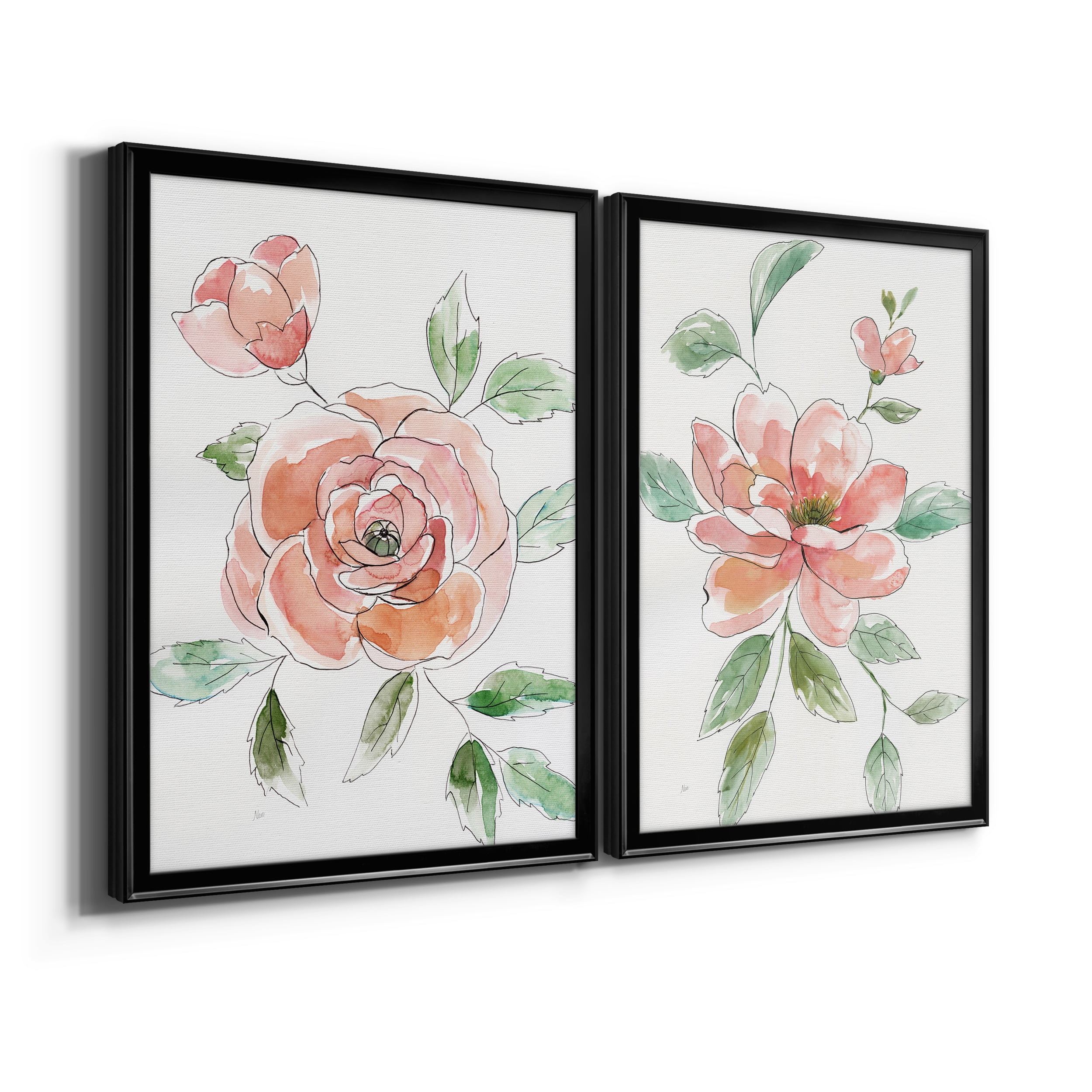 2 Piece Set Rose Contour Premium Framed Canvas - Ready to Hang - 26.5 x 36.5 Each - Black Frame