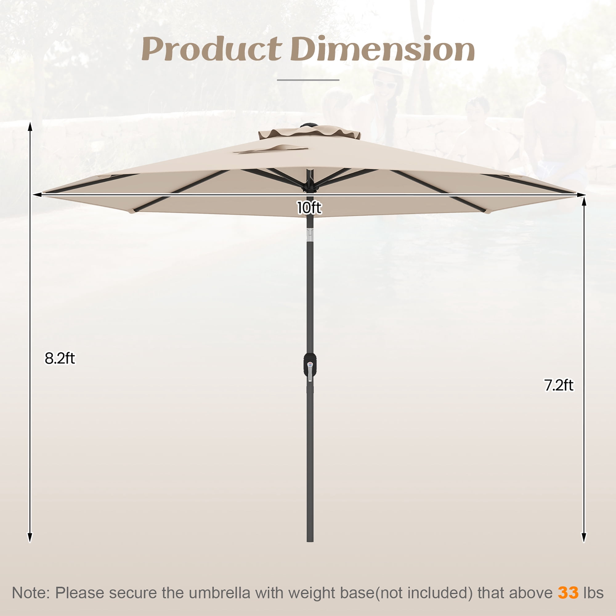 Gymax 300 CM Patio Umbrella Heavy Duty Market Umbrella w/ Tilt Mechanism Crank Handle Beige