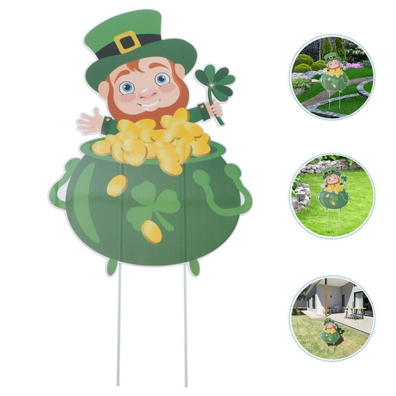 ORDDIART 1 Pc . Patrick's Day Outdoor Stakes Golden Plastic Pot of Gold Shape Garden Decor