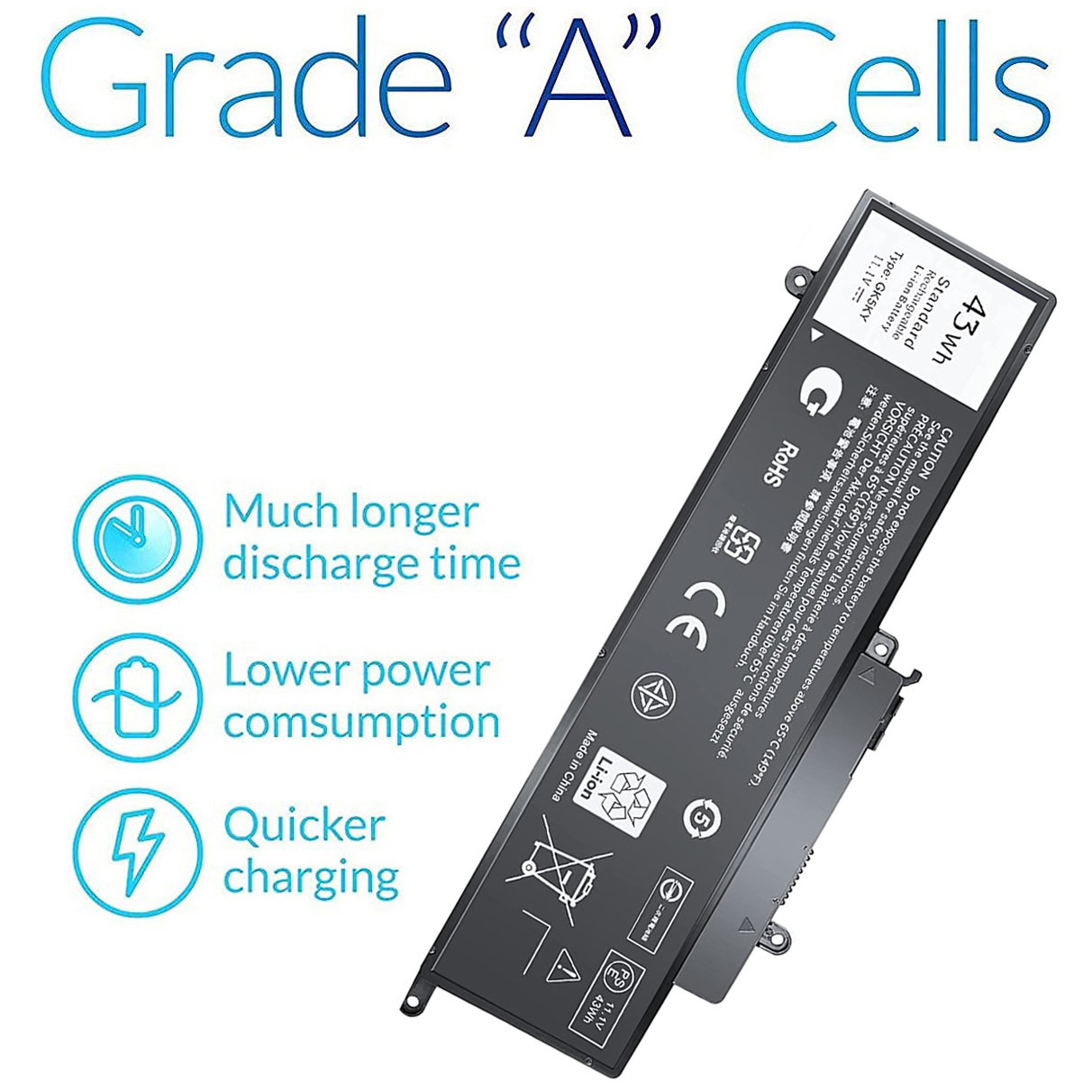Kenger Replacement Battery For Dell Inspiron 11/13/15 Series – 43Wh, 11.1V, 3-Cell Li-Ion (GK5KY)