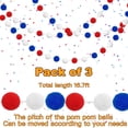thumbnail image 4 of TETOU 3 Pack Pom Pom 4th of july Garland,Patriotic Red White Blue Felt Ball Garland Party Decor Supplies for Independence Day Memorial Day Veterans Day, 4 of 7