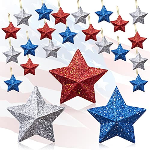 24 Pcs 4th Of July Hanging Stars Ornaments Usa Blue Red And Silver America Glitter Home Decor Patriotic Decorations For Independence Day Memorial Flag Party Com - Star Home Decor Usa 24 Pcs 4th Of July Hanging Stars Ornaments Usa Blue Red And Silver America Glitter Home Decor Patriotic Decorations For Independence Day Memorial Flag Party Com - Star Home Decor Usa