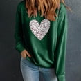 thumbnail image 2 of ibuvkizy Womens Sweatshirts Valentines Day Love Heart Round Neck Lover's Love Print Sweatshirt Long Sleeved Pullover Top/shirt Green,S, 2 of 7