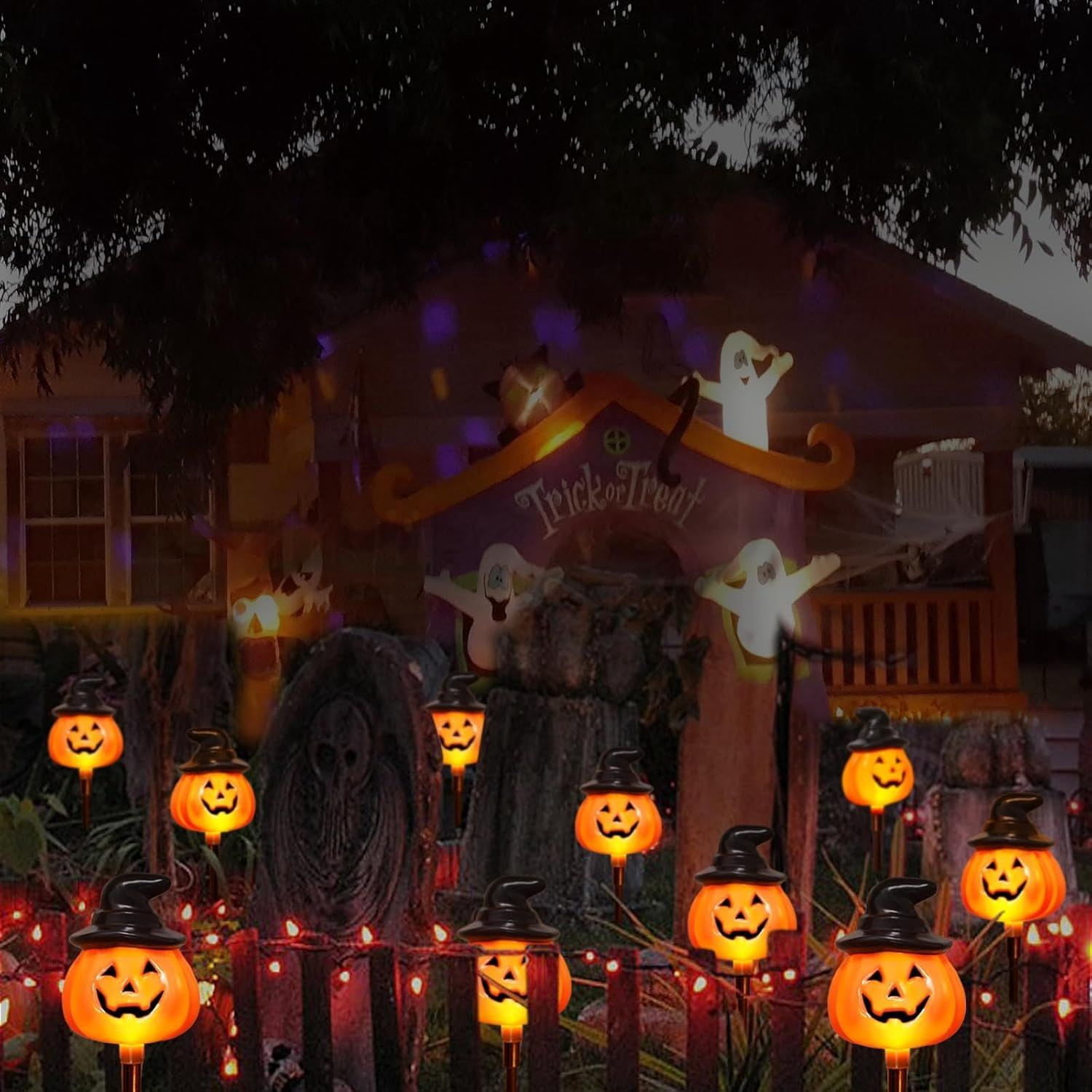 Solar Powered Jack-O-Lantern String Lights 8 Modes for Halloween Outdoor Decor