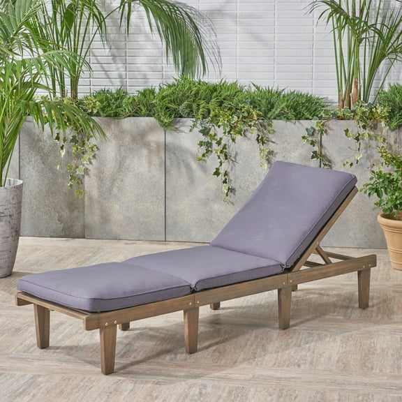 Outdoor Acacia Wood Chaise Lounge with Cushion, Grey,Dark Grey