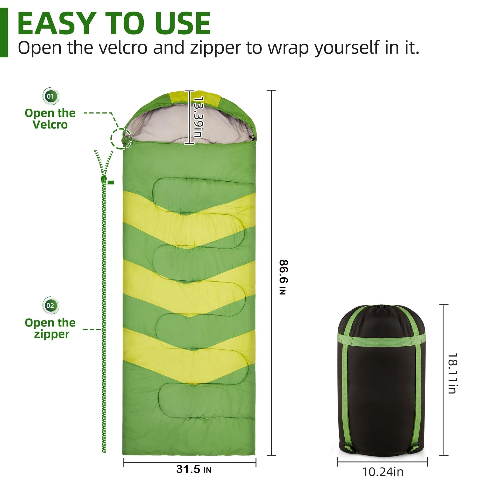 Invoker Sleeping Bag for Adults Kids, Warm & Cool Weather 3-4 Season, 23℉Camping Sleeping Bag, Waterproof Portable Backpacking Hiking Outdoors