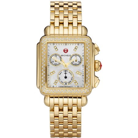 Gold Tone Pearl Wrist Watch - Michele Deco Day Mother of Pearl Dial Gold-tone Diamond Dial Watch MWW06P000100